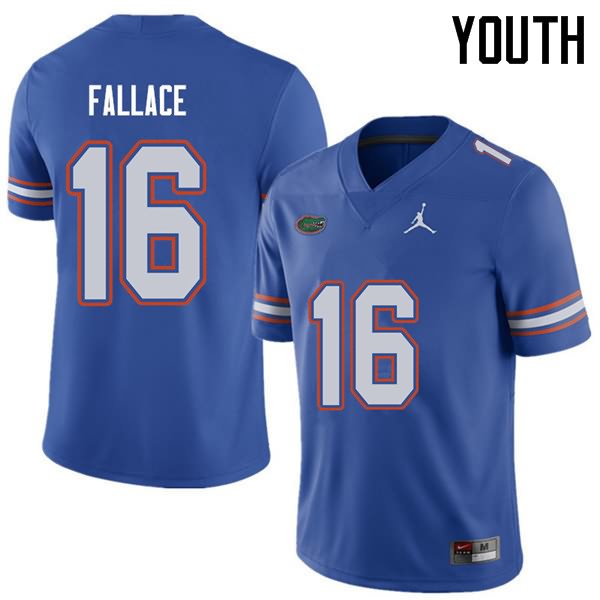 NCAA Florida Gators Brian Fallace Youth #16 Jordan Brand Royal Stitched Authentic College Football Jersey MFO5564SP